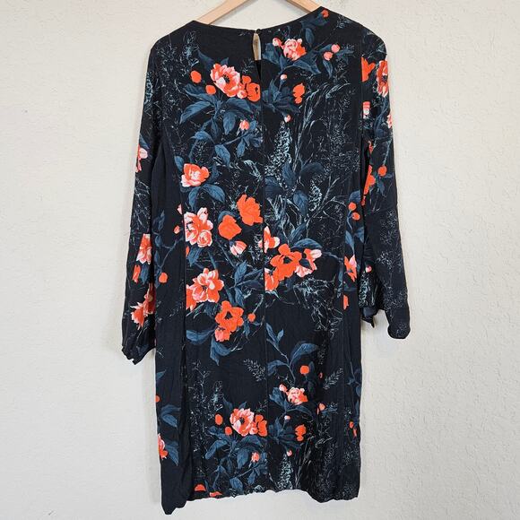 Lafyette 148 Floral Bell Sleeve Shift Dress in Black/Multi Women's Medium NWT - Picture 3 of 9